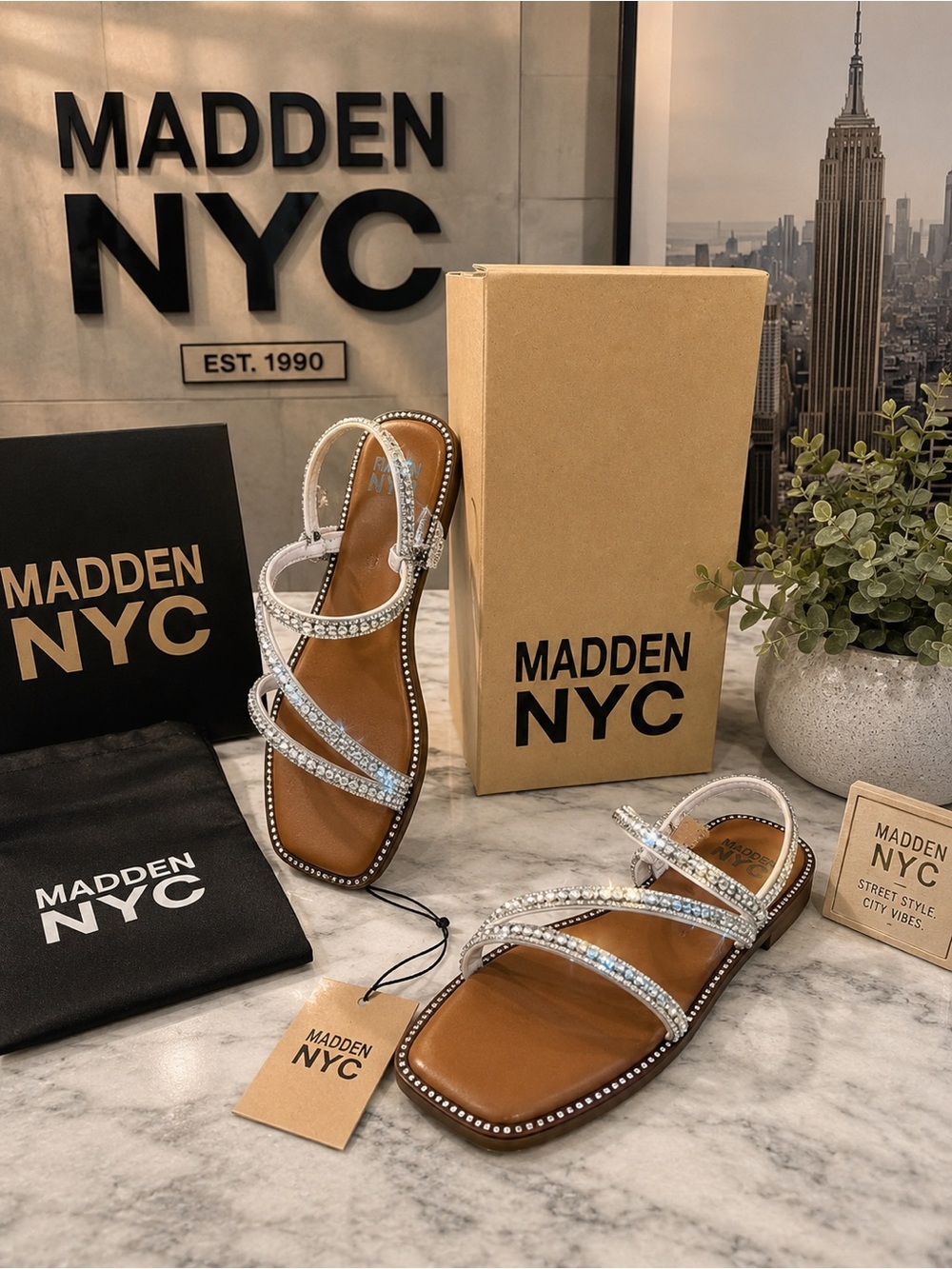 ✨ Madden NYC Women’s Zig Zag Rhinestone Sandals – Size 8.5 – NIB ✨